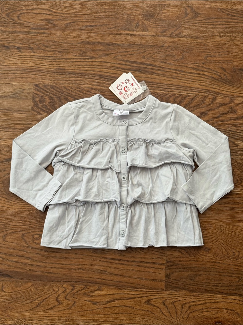 Hanna Andersson Light Gray Ruffle Button-Front Sweater New With Tags